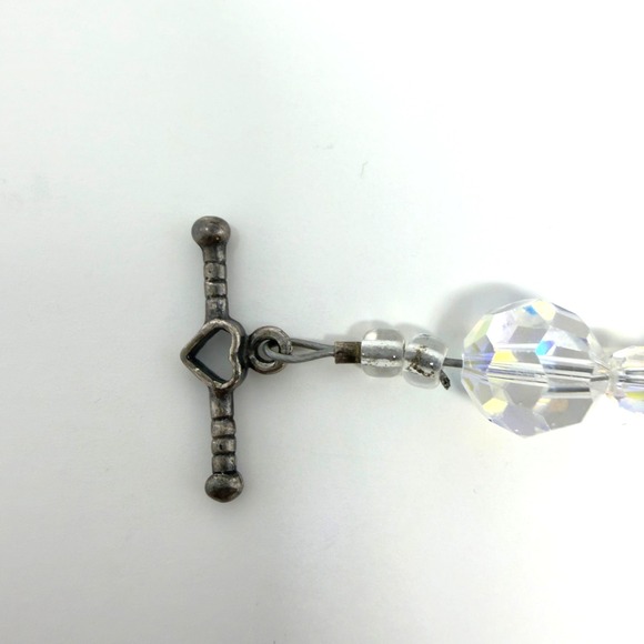 Aurora Crystal Faceted Glass Beaded Bracelet Clear Toggle Clasp 8 Inch - Picture 5 of 7